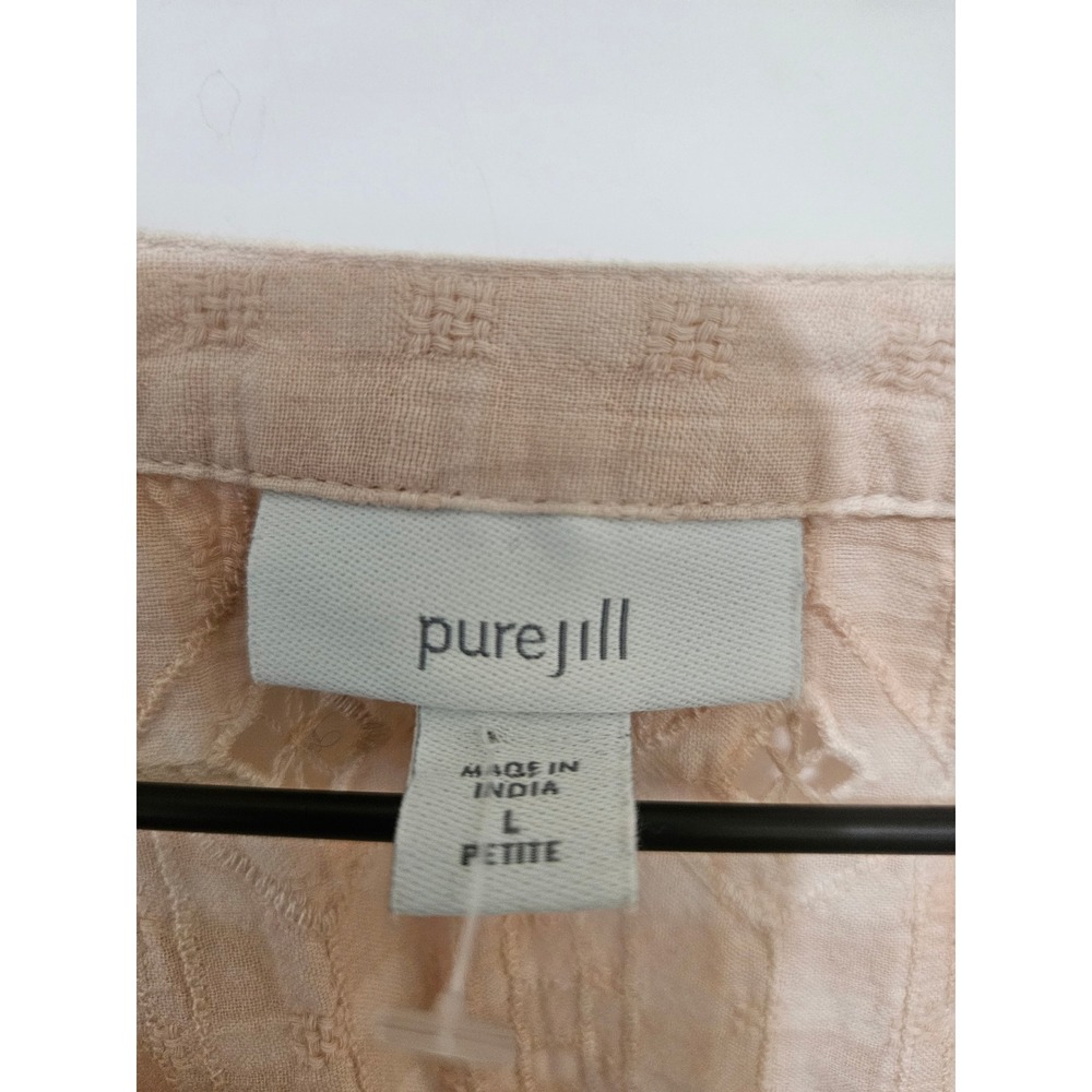 Pure Jill J.‎ Jill Peach Eyelet Cotton Tunic Top Petite Large 3/4 Sleeve Tie Dye